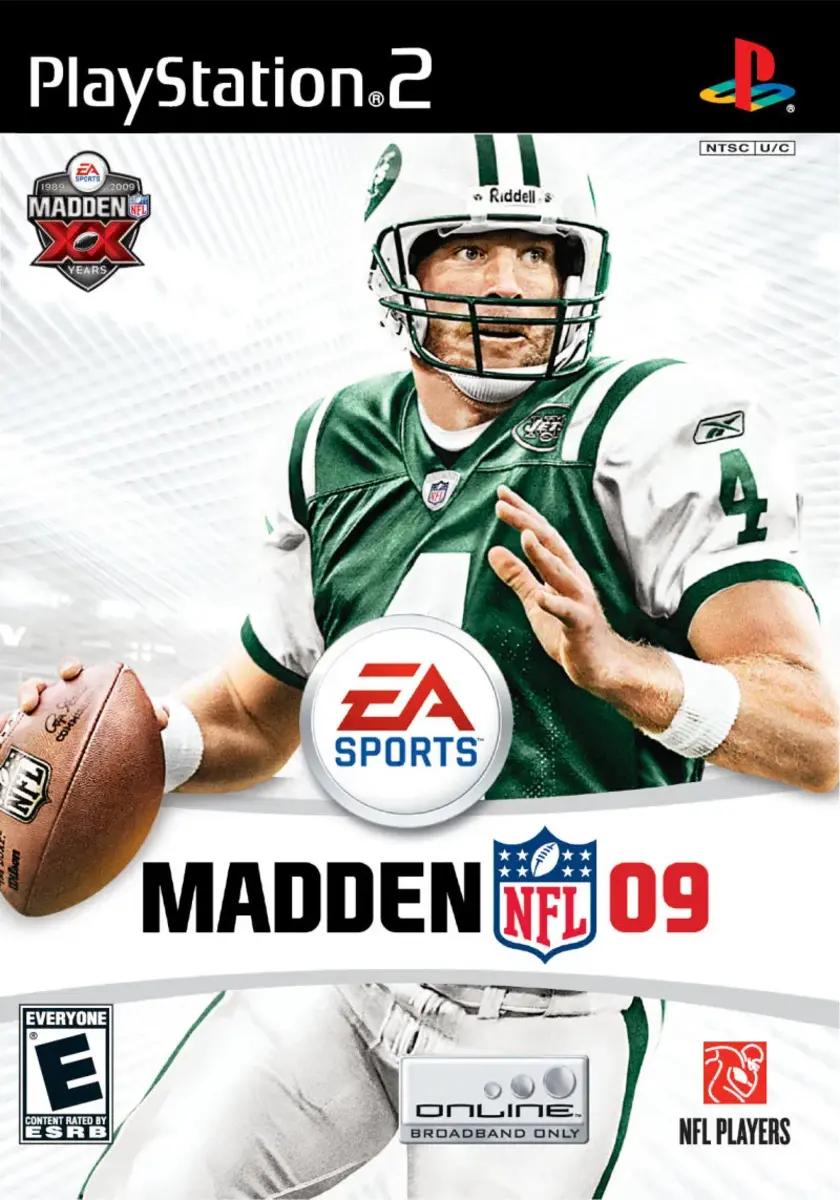 Brett Favre gets ready to throw on the Madden 09 cover.